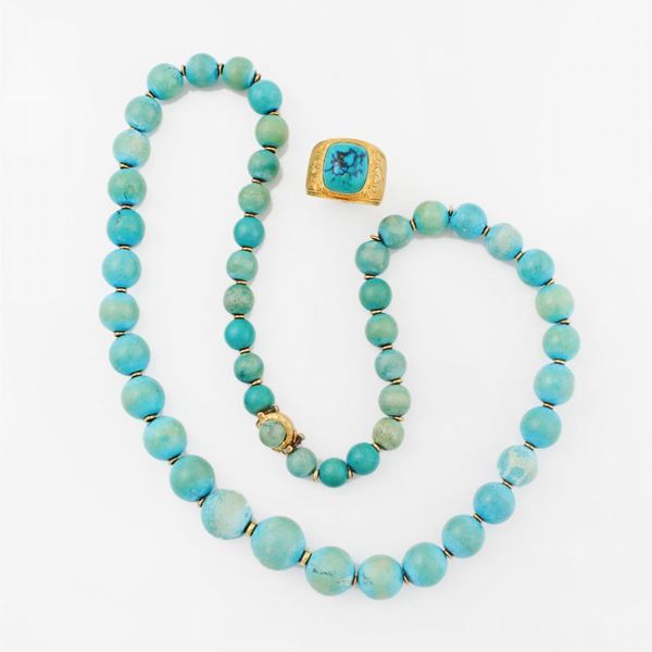 TURQUOISE AND GOLD LOT  - Auction Jewelery, Watches and Objects of Art - Casa d'Aste International Art Sale