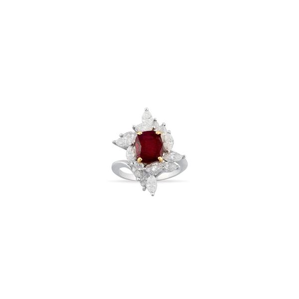 RUBY, DIAMOND AND PLATINUM RING  - Auction Important Jewelry - Casa d'Aste International Art Sale