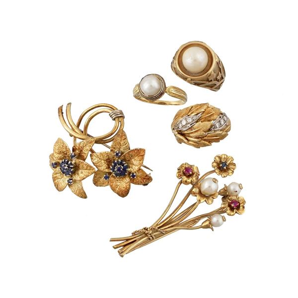 PEARL, GEM SET AND GOLD LOT  - Auction Important Jewelry - Casa d'Aste International Art Sale