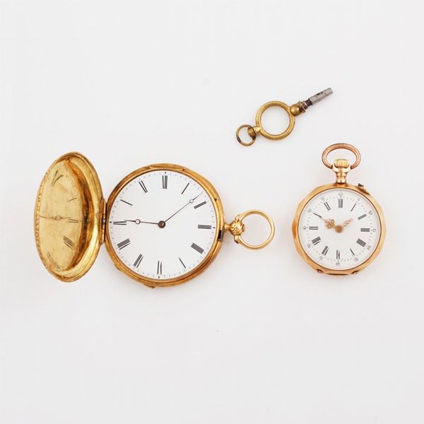 LOTTO DI DUE OROLOGI DA TASCA IN ORO