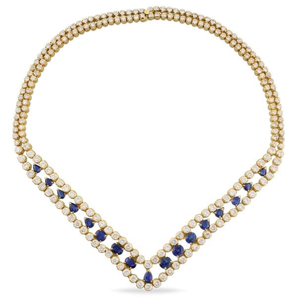 DIAMOND, SAPPHIRE AND GOLD NECKLACE