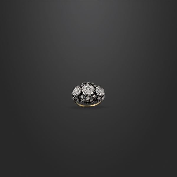 DIAMOND, GOLD AND SILVER RING