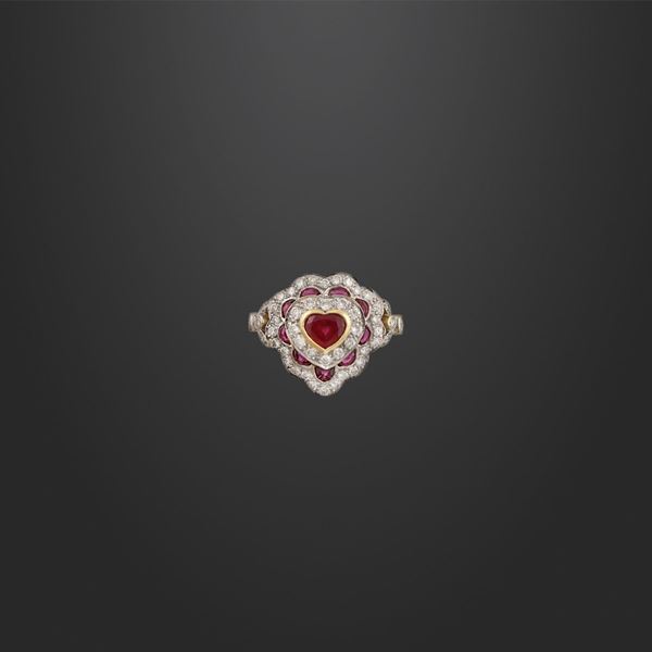 RUBY, DIAMOND AND GOLD RING