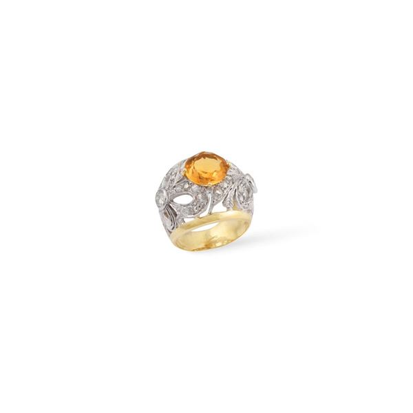 QUARTZ, DIAMOND AND GOLD RING