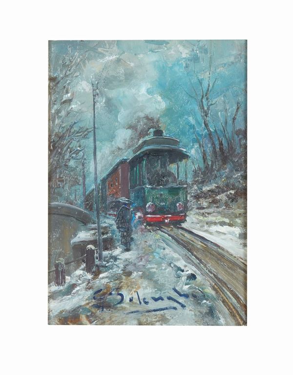 GIUSEPPE SOLENGHI : Gamba de legn, Trenino di Magenta  - Auction Modern, Contemporary and 19th Century Paintings - Casa d'Aste International Art Sale