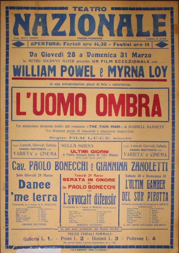 Locandina teatro nazionale film “L’Uomo ombra”