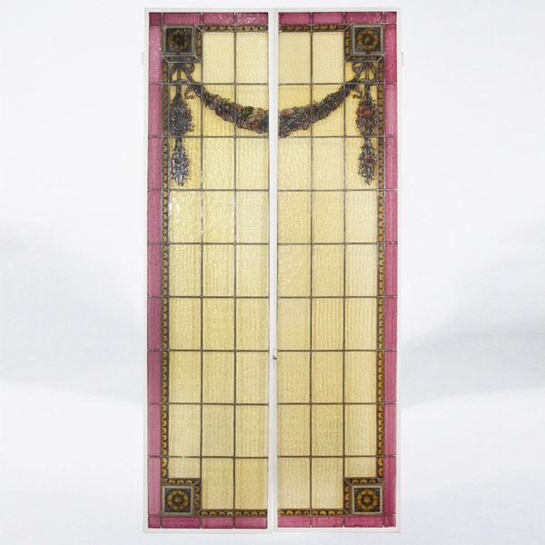 PAIR OF CATHEDRAL STAINED GLASS WINDOWS 1920s