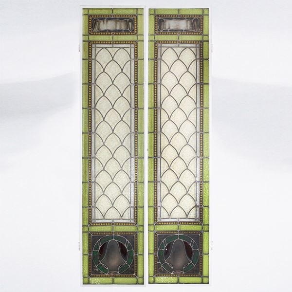 PAIR OF CATHEDRAL STAINED GLASS WINDOWS 1920s