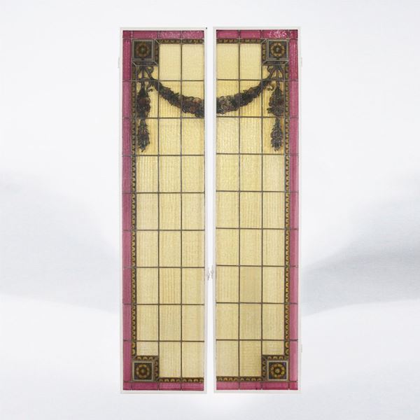 PAIR OF CATHEDRAL STAINED GLASS WINDOWS 1920s