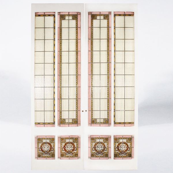 CATHEDRAL STAINED GLASS DOUBLE DOOR 1920s