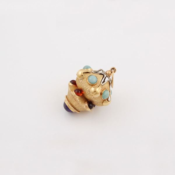AMAZONITE, QUARTZ, AMETHYST AND GOLD PENDANT