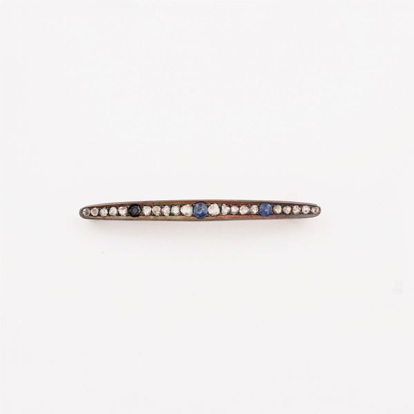 DIAMOND, SAPPHIRE, ONYX, GOLD AND SILVER BROOCH  - Auction Jewelery, Watches and Objects of Art - Casa d'Aste International Art Sale