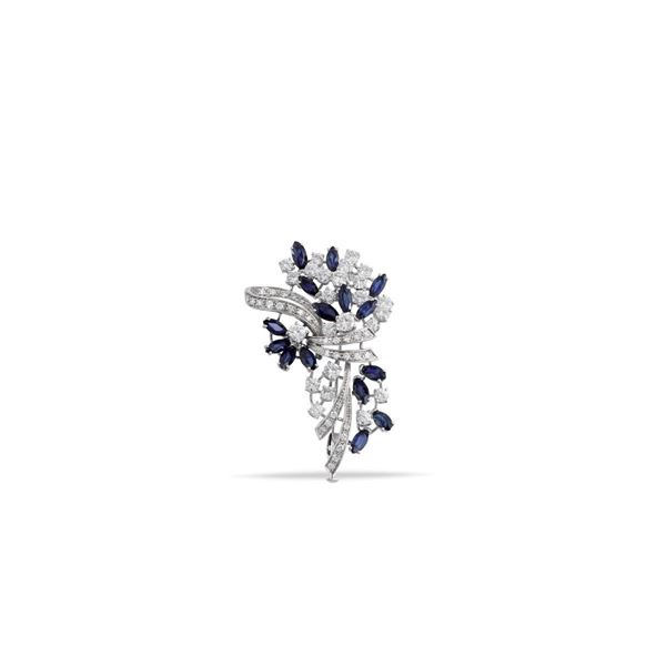 DIAMOND, SAPPHIRE AND GOLD BROOCH