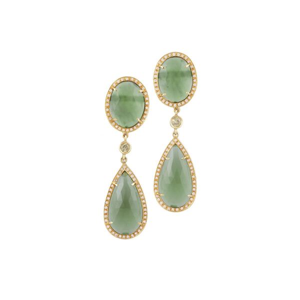 PAIR OF PREHNITE, DIAMOND, PERIDOT AND GOLD EARRINGS  - Auction Important Jewelry - Casa d'Aste International Art Sale