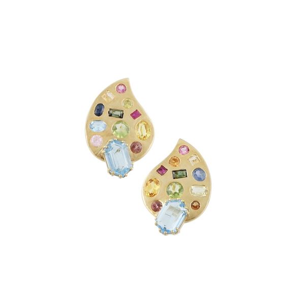 PAIR OF TOPAZ, GEM SET AND GOLD EARRINGS