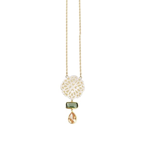 NACRE’, TOURMALINE, QUARTZ AND GOLD NECKLACE