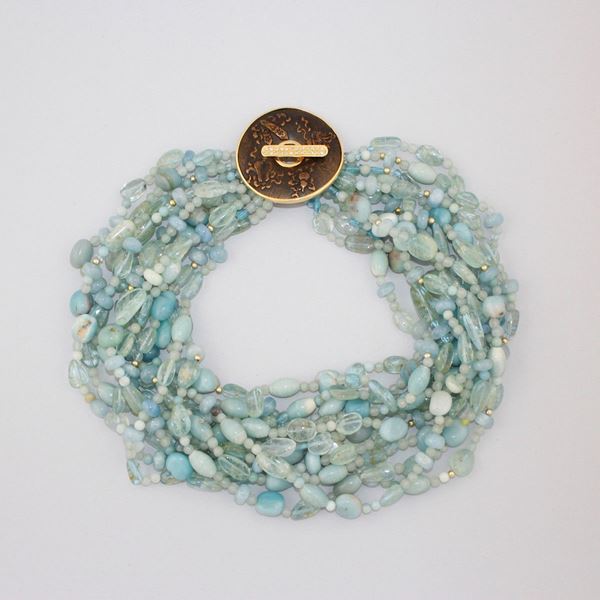 AQUAMARINE, AMAZONITE, QUARTZ, TOPAZ AND GOLD NECKLACE  - Auction Jewelery, Watches and Silver - Casa d'Aste International Art Sale