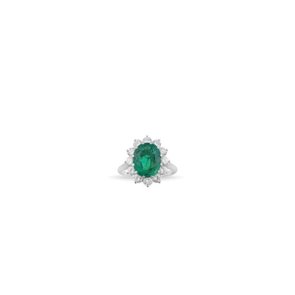 COLOMBIA EMERALD, DIAMOND AND PLATINUM RING  - Auction Important Jewelry - Casa d'Aste International Art Sale