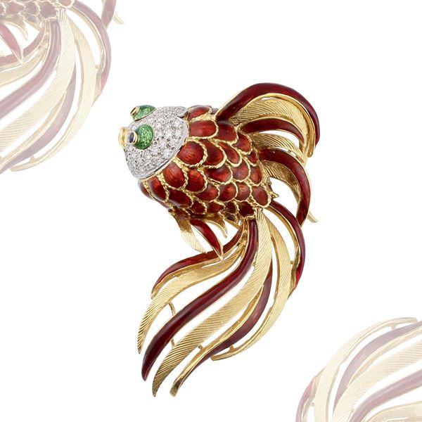 DIAMOND, SAPPHIRE AND GOLD BROOCH