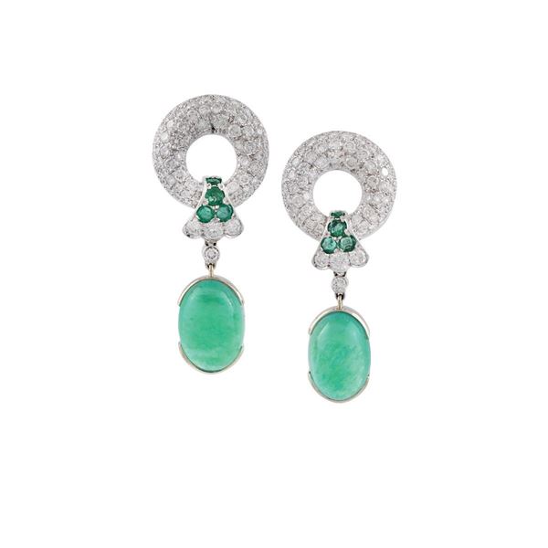 PAIR OF DIAMOND, EMERALD AND GOLD EARRINGS  - Auction Important Jewelry - Casa d'Aste International Art Sale