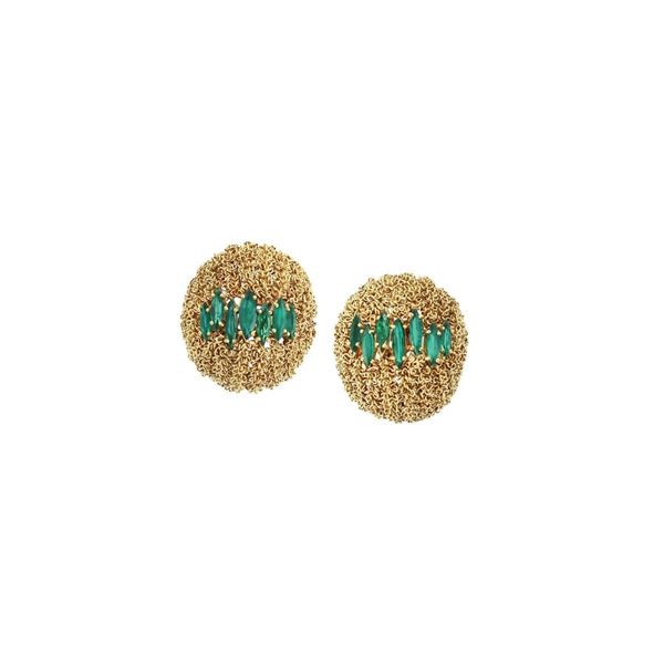 *PAIR OF EMERALD AND GOLD EARRINGS