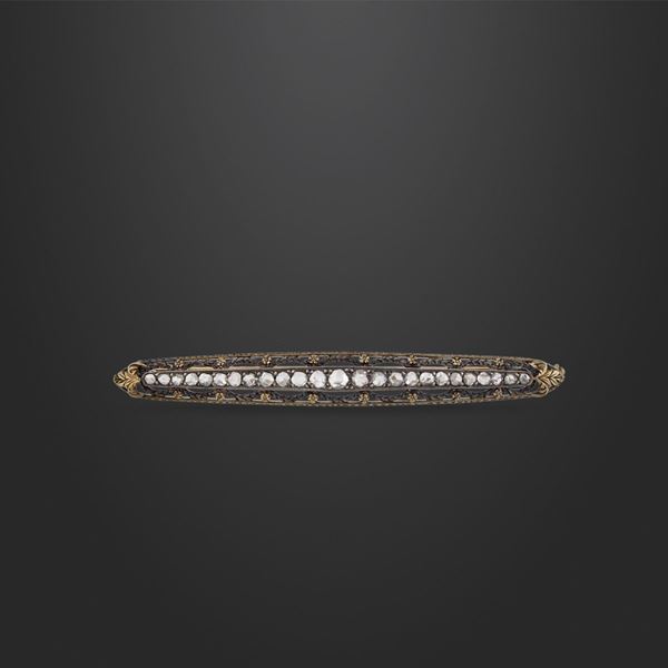 DIAMOND, SILVER AND GOLD BROOCH