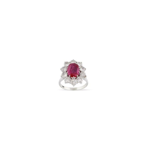 RUBY, DIAMOND AND GOLD RING