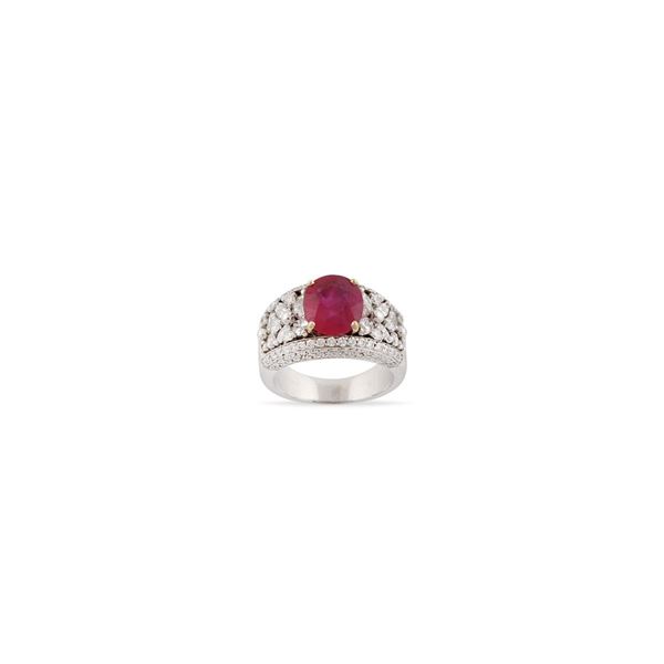 RUBY, DIAMOND AND GOLD RING
