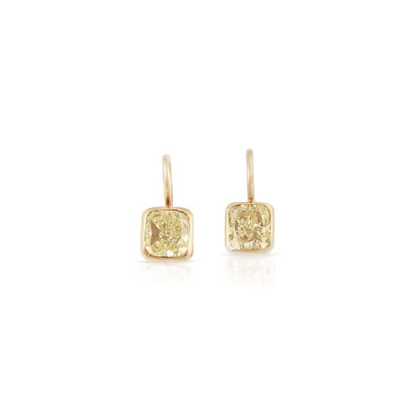 PAIR OF FANCY YELLOW DIAMOND AND GOLD EARRINGS