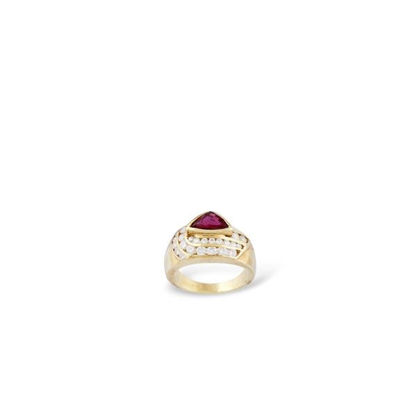 RUBY, DIAMOND AND GOLD RING