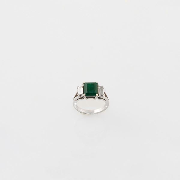 EMERALD, DIAMOND AND PLATINUM RING  - Auction Jewelery, Watches and Silver - Casa d'Aste International Art Sale