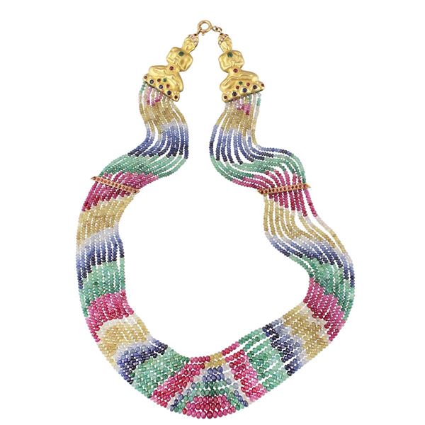 SAPPHIRE, RUBY AND GOLD NECKLACE