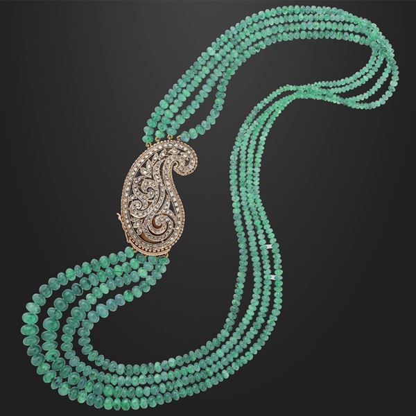 EMERALD, DIAMOND, SILVER AND GOLD NECKLACE  - Auction Important Jewelry - Casa d'Aste International Art Sale
