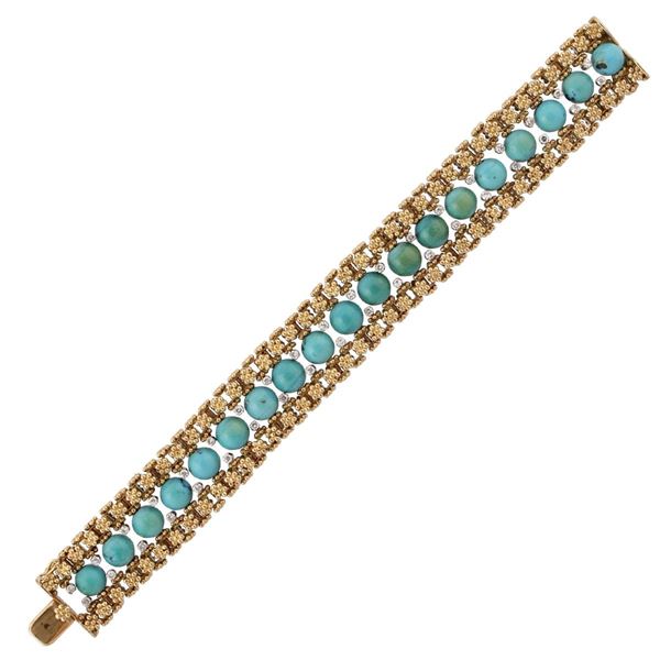 TURQUOISE, DIAMOND AND GOLD BRACELET