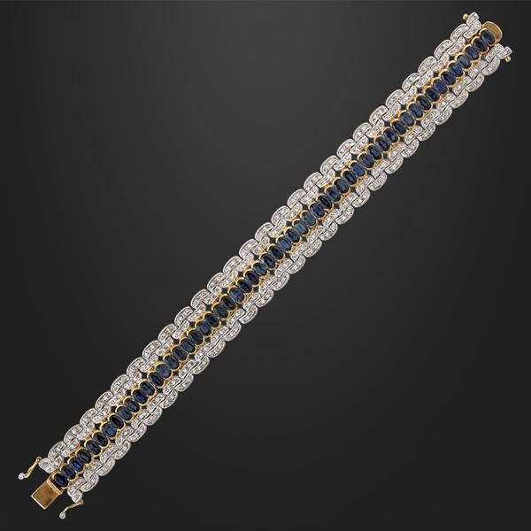 SAPPHIRE, DIAMOND AND GOLD BRACELET