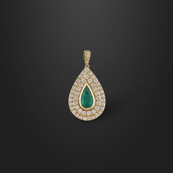 EMERALD, DIAMOND AND GOLF BROOCH-PENDANT  - Auction Important Jewelry - Casa d'Aste International Art Sale