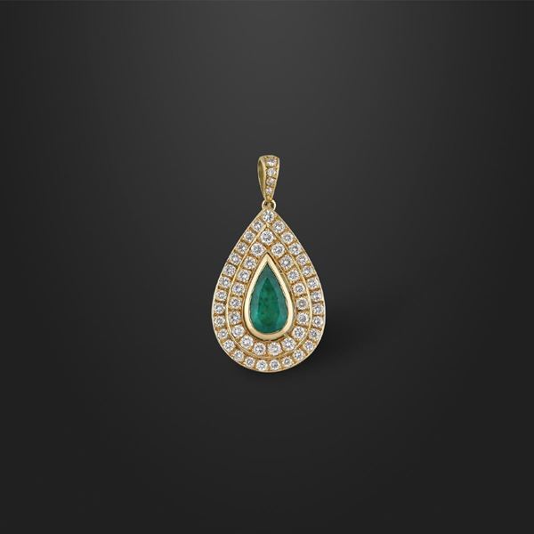 EMERALD, DIAMOND AND GOLF BROOCH-PENDANT