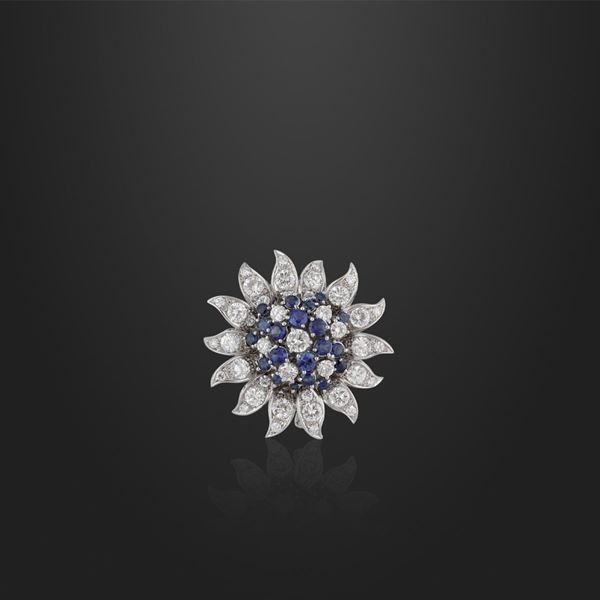 DIAMOND, SAPPHIRE AND GOLD BROOCH