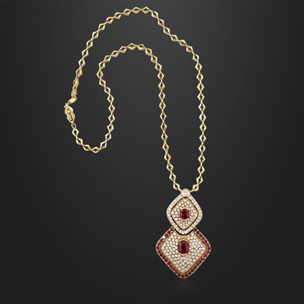 GOLD NECKLACE WITH RUBY, DIAMOND PENDANT  - Auction Important Jewelry - Casa d'Aste International Art Sale