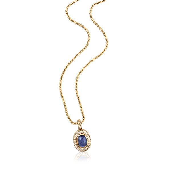 SAPPHIRE, DIAMOND AND GOLD NECKLACE