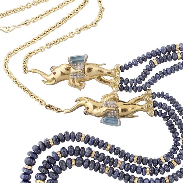 SAPPHIRE, DIAMOND, TOPAZ, RUBY AND GOLD NECKLACE