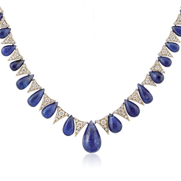 SAPPHIRE, DIAMOND AND GOLD NECKLACE
