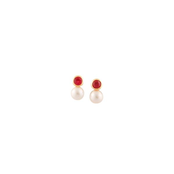 PAIR OFCULTURED PEARL, RUBY AND GOLD EARRINGS  - Auction Jewelery, Watches and Silver - Casa d'Aste International Art Sale