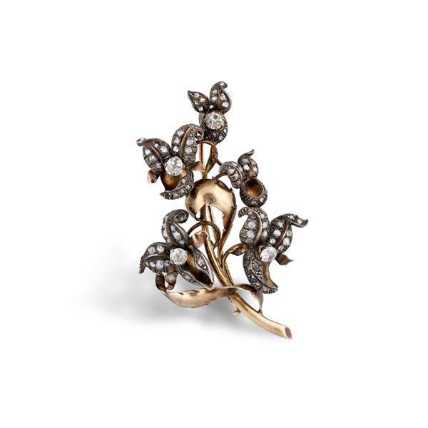 DIAMOND, GOLD AND SILVER BROOCH