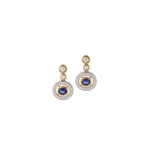 PAIR OF SAPPHIRE, DIAMOND AND GOLD EARRINGS