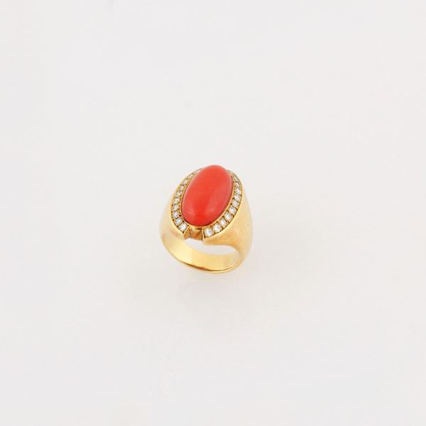 CORAL, DIAMOND AND GOLD RING  - Auction Jewelery, Watches and Silver - Casa d'Aste International Art Sale