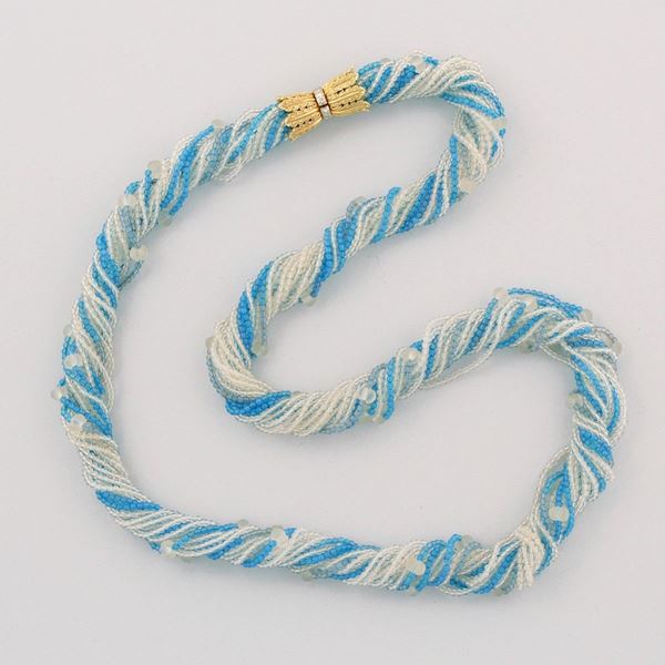 QUARTZ, CHALCEDONY, DIAMOND AND FOLD NECKLACE