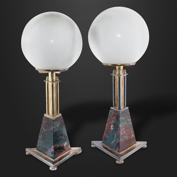 PAIR OF 925 SILVER AND JASPER LAMPS
