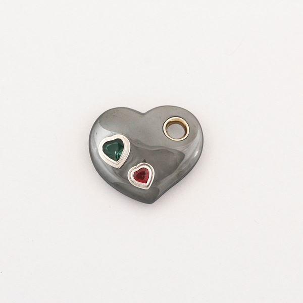 HEMATITE, TOURMALINE AND GOLD PENDANT  - Auction Jewel Necklaces for Summer Time and Silver - Casa d'Aste International Art Sale