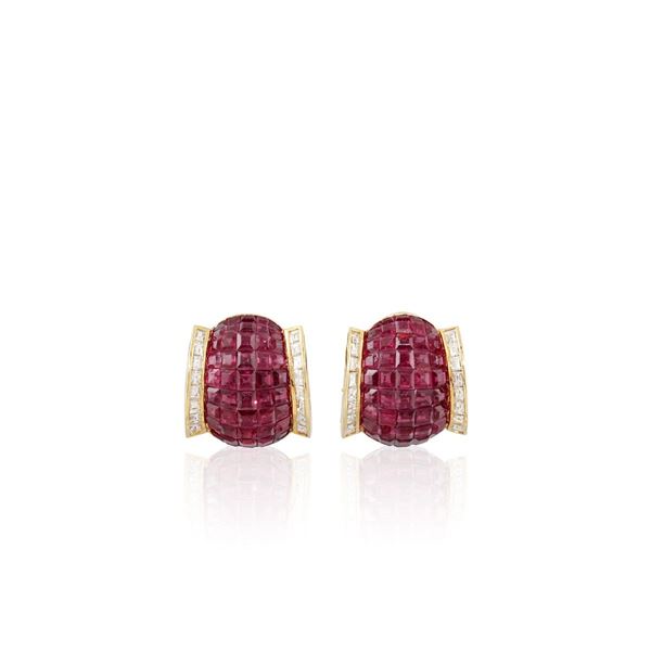 PAIR OF RUBY, DIAMOND AND GOLD EARRINGS, PEDERZANI